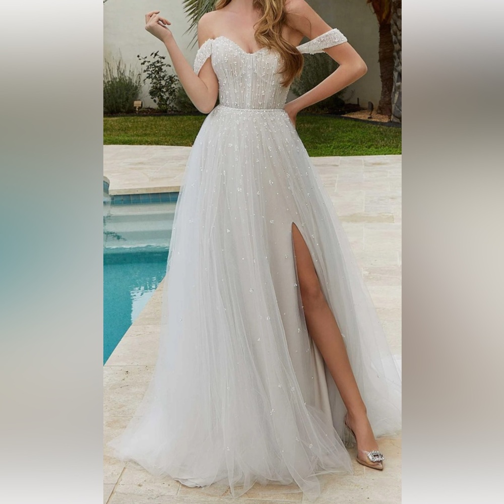 Mori Lee White Pleated Sleeveless Wedding Gown